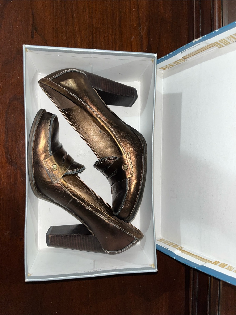 Nine West Brown Copper Penny Loafer Block Heel Pumps